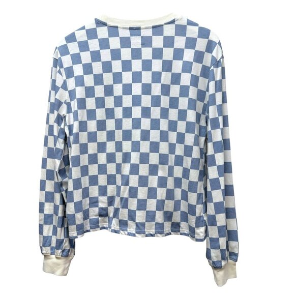 Vans Checkerboard Long Sleeve Tee Small Light Blue Twist Front Womens Top - Picture 4 of 13